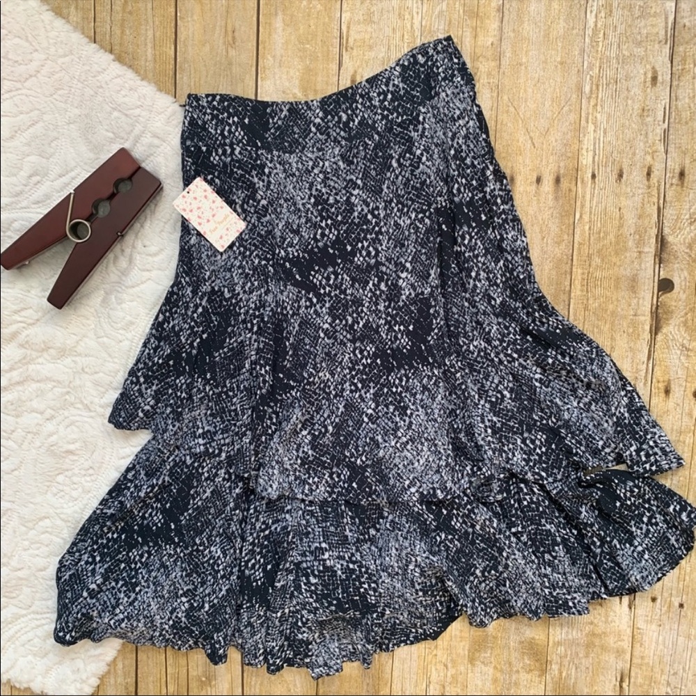 Free people snakeskin tiered skirt navy blue ruffle midi skirt